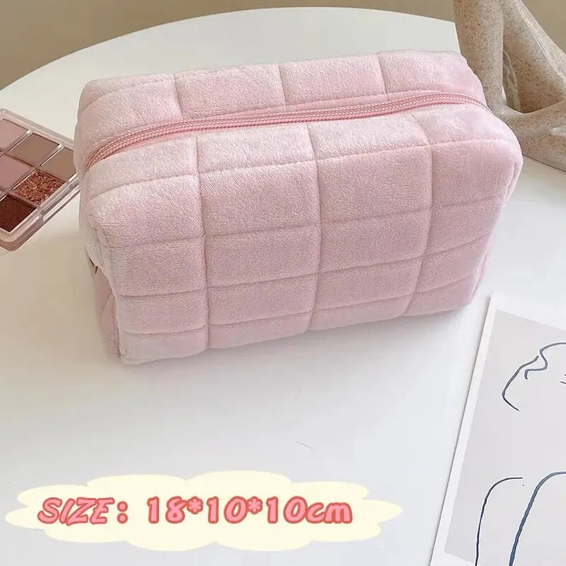 Solid Zip Up Fur Cosmetic Storage Bag