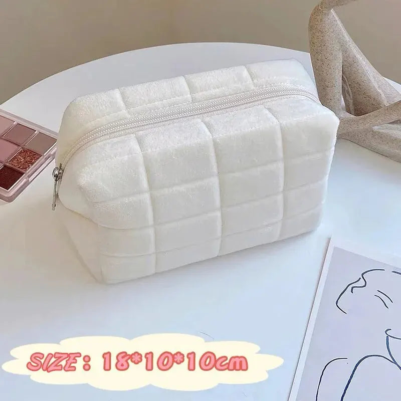 Solid Zip Up Fur Cosmetic Storage Bag