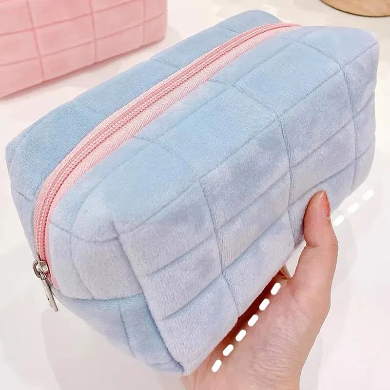 Solid Zip Up Fur Cosmetic Storage Bag